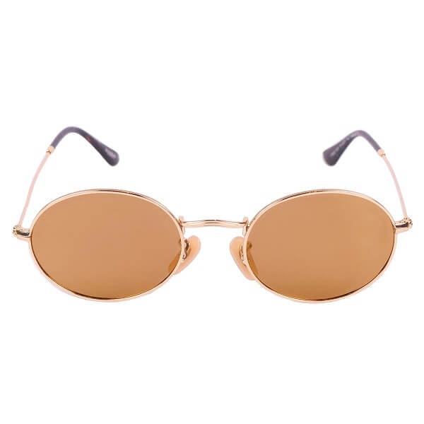 okulary lenonki ze złotymi soczewkami i metalowej oprawie frontem